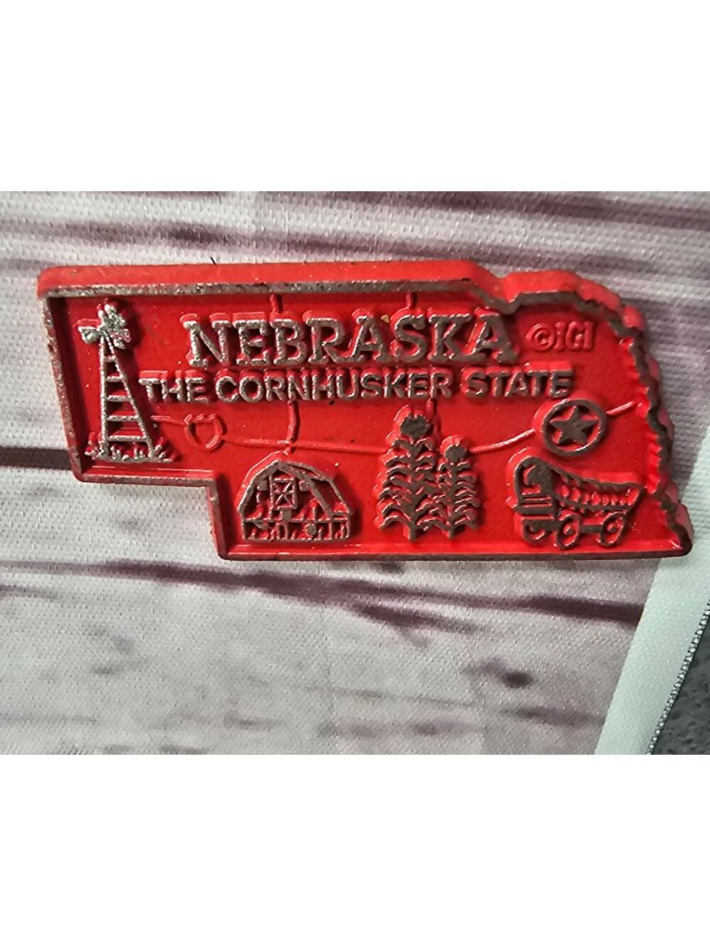 Nebraska Cornhusker State Red Souvenir Magnet Shaped Like State Map